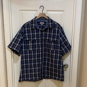 Carhartt-Men's Button Down Short Sleeve Shirt-Blue‎ Yellow Plaid-Relaxed Fit- XL